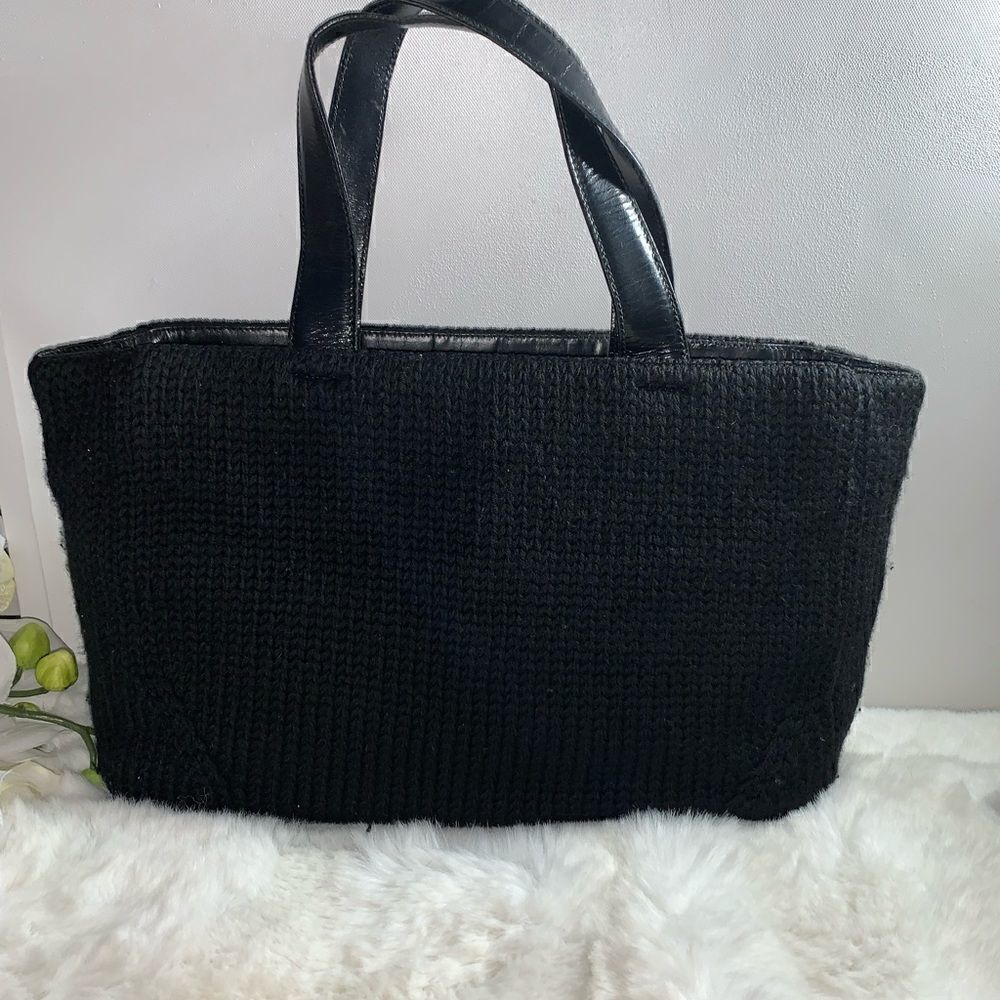 Authentic Prada Knit Leather Trim Satchel Black - Picture 2 of 15